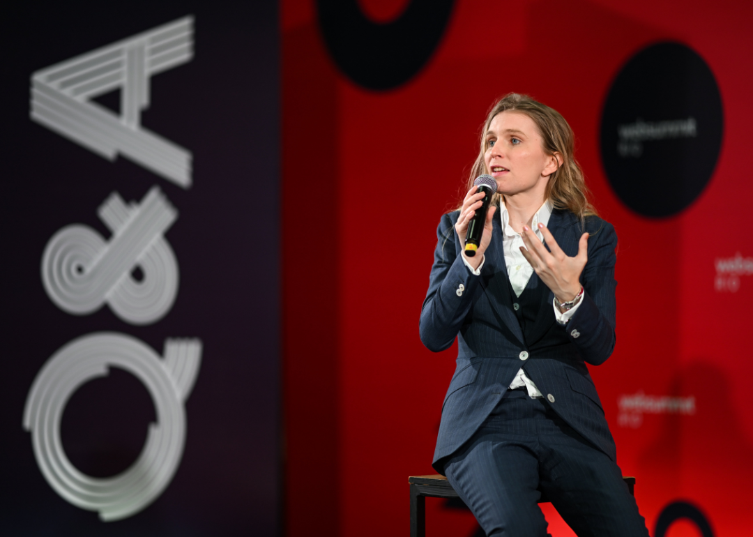Chelsea Manning speaking on stage during day one of Web Summit Rio 2023 at Riocentro in Rio de Janeiro, Brazil.