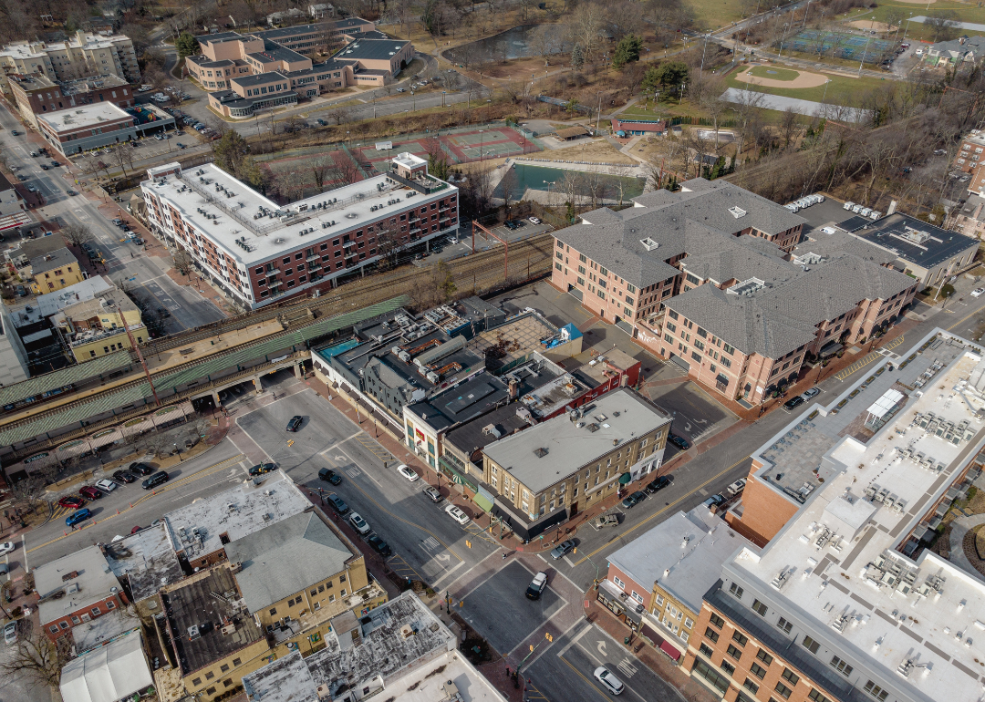 An aerial view of Seton Hall in South Orange.