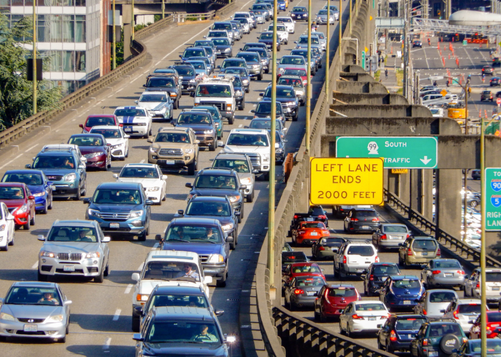 Heavy rush hour traffic through the center of Seattle, Washington