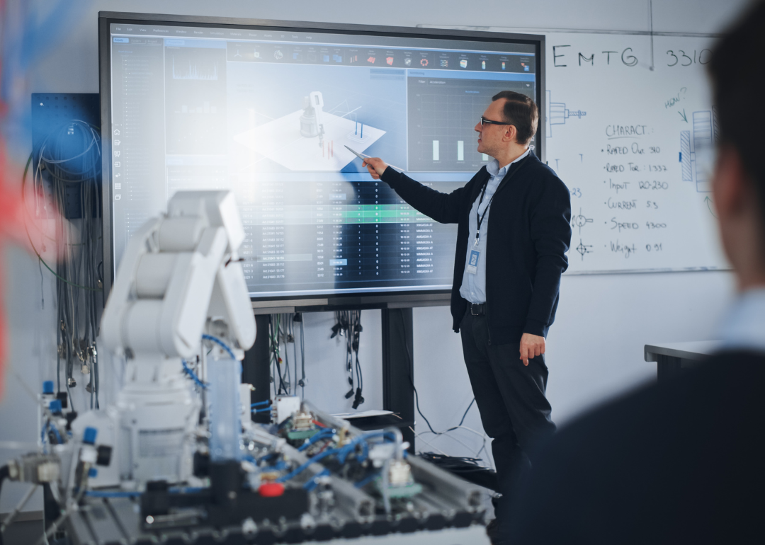 A college engineering professor lecturing students