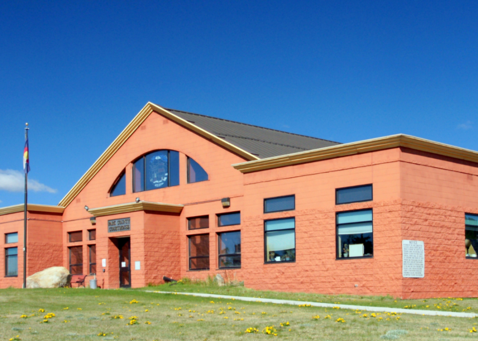 The terracotta-colored Park County Courthouse. 