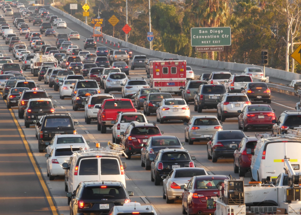A traffic jam during rush hour in San Diego, California