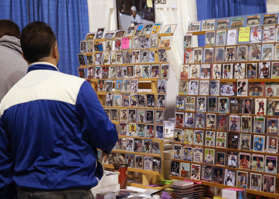 Trading cards on display for sale