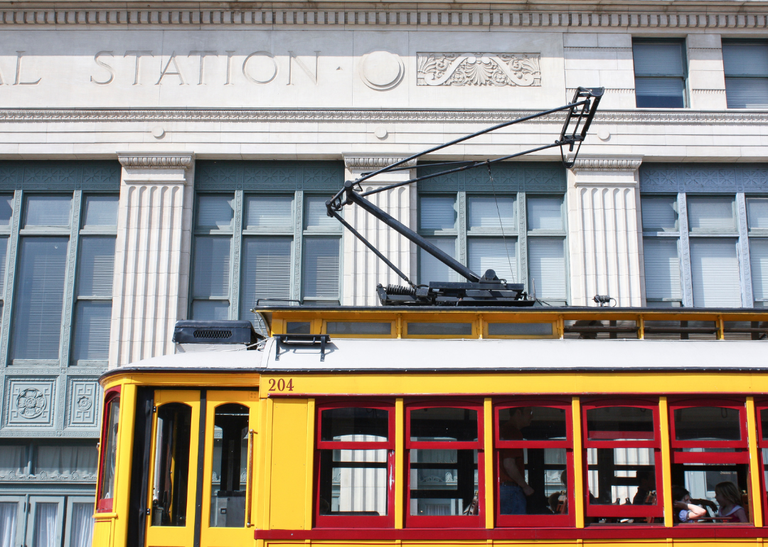 The Main Street Trolley passes by Central Station in Memphis.