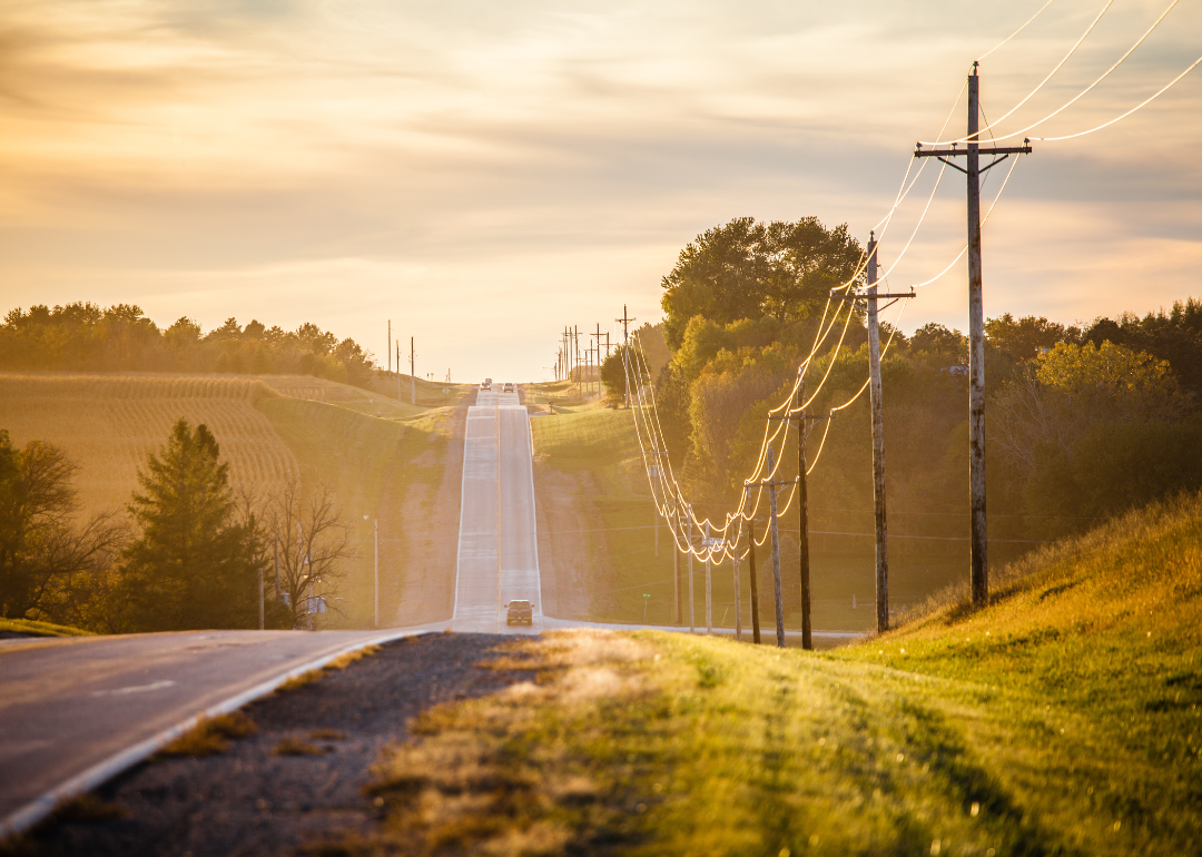 Power lines over a country road.