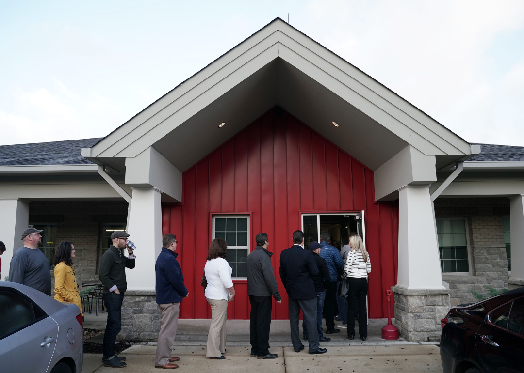 Voters waiting in-line to entering a polling station in Franklin, Tennessee