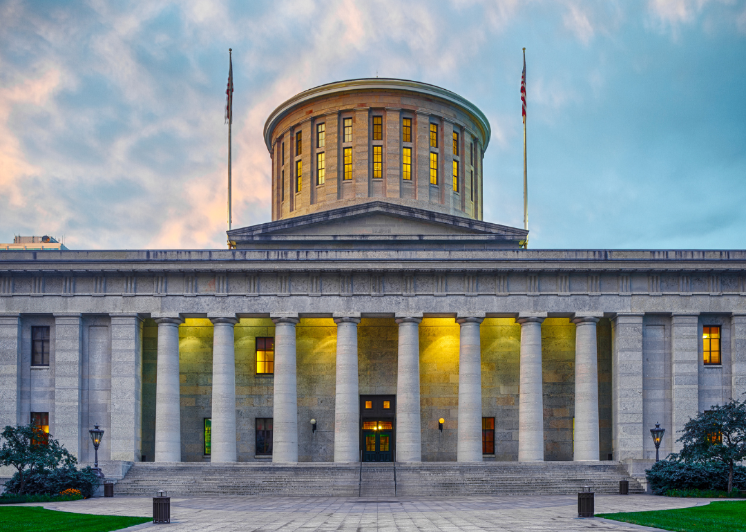 The Ohio State Capitol on a sunny day.