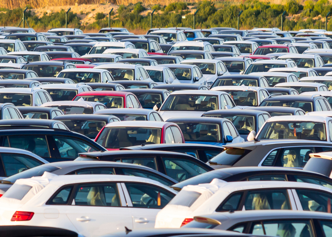 A variety of new car models available for sale at a dealership