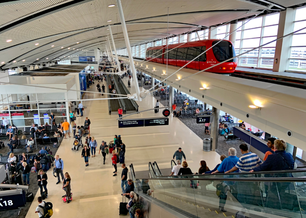 The busy passenger terminal at the Detroit Wayne County airport