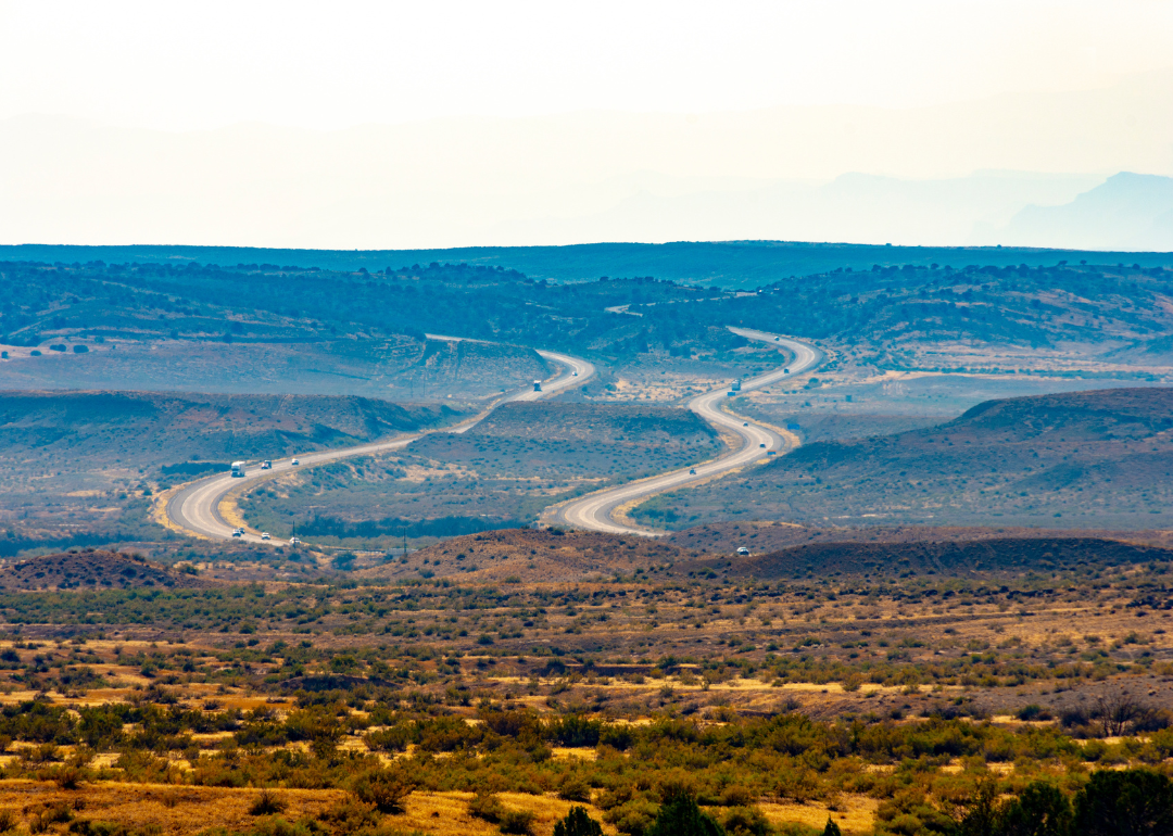 Interstate I-80 westbound as seen from Mack, Colorado.