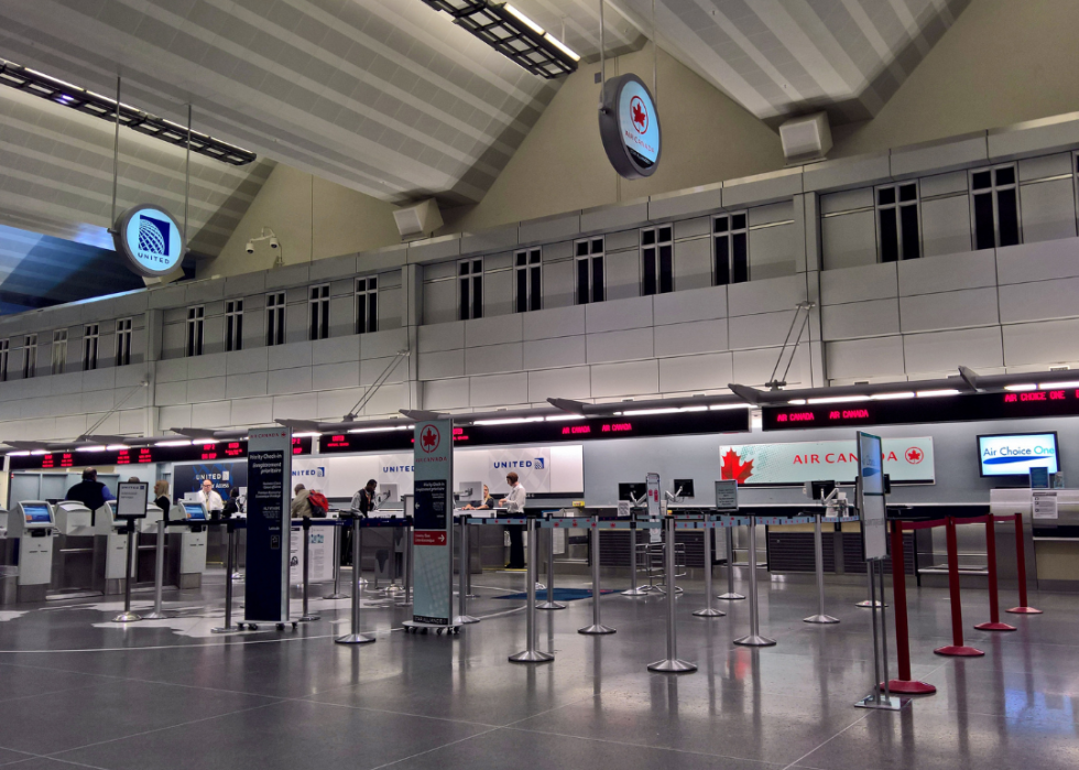 An empty ticketing/check-in area at the Lindbergh Terminal (Terminal 1) at Minneapolis-St. Paul International Airport