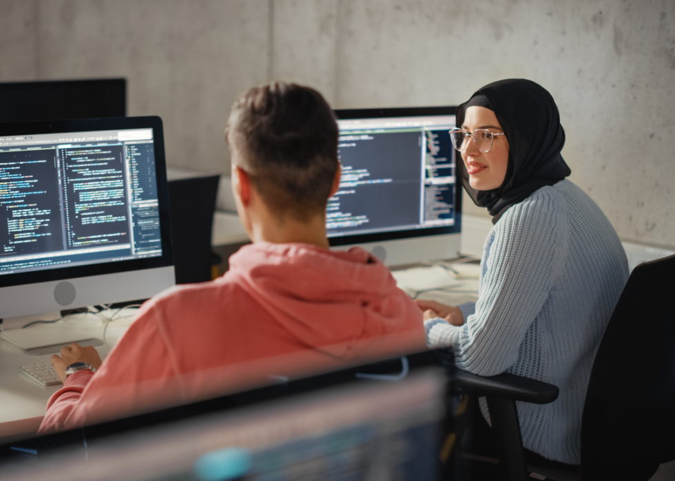 Students coding in a career-focused class