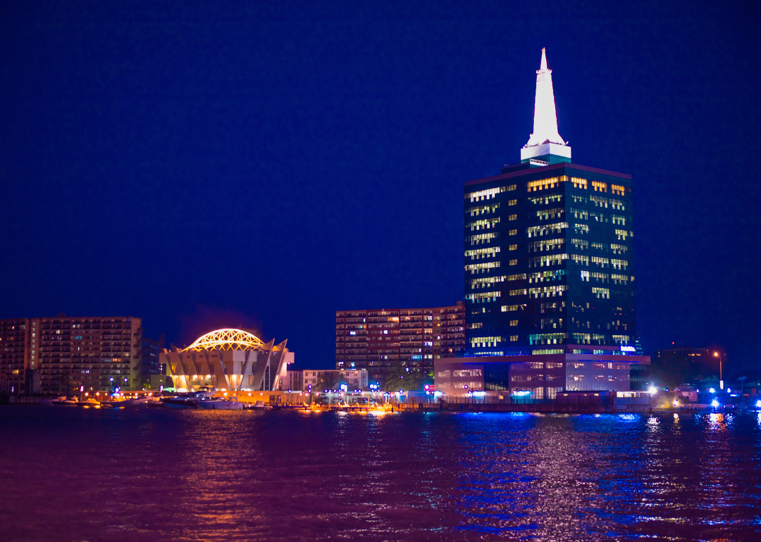 A view of the Lagos Lagoon at night in Lagos, Nigeria