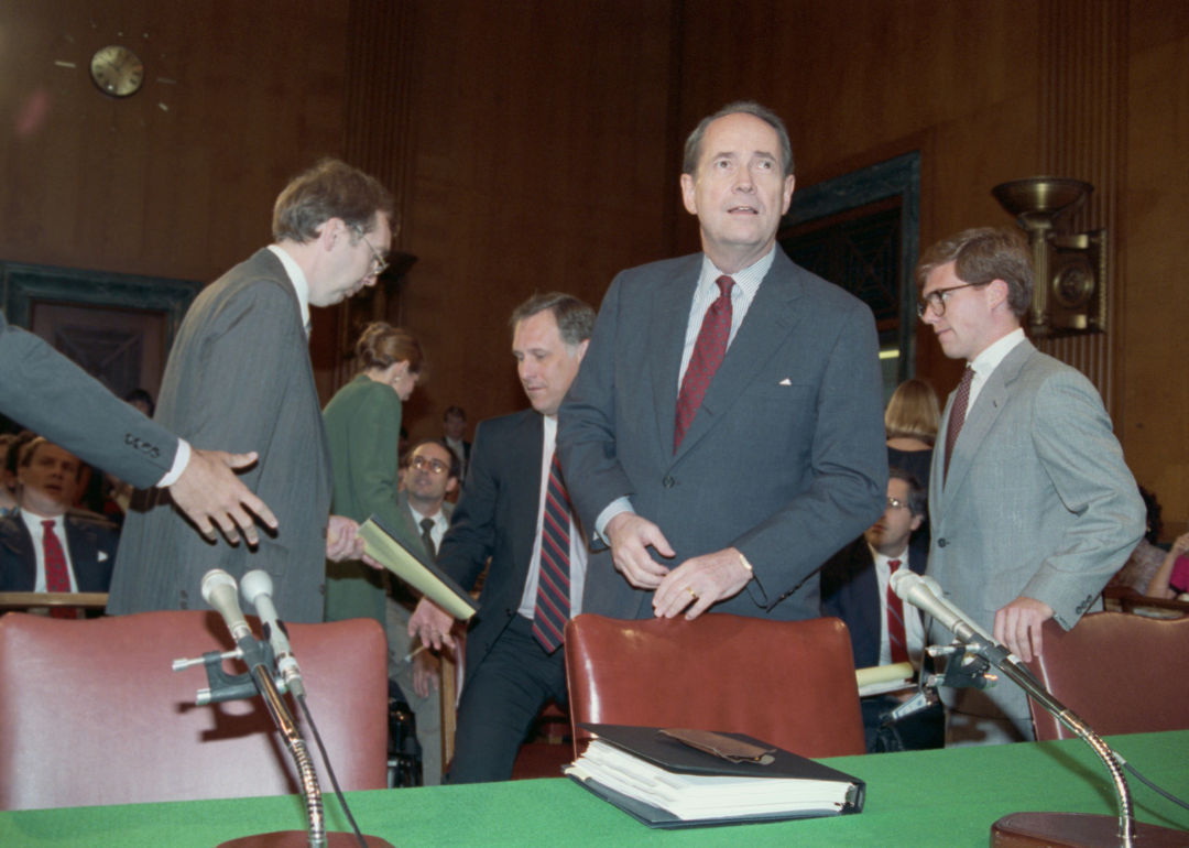Attorney General Dick Thornburgh preparing to testify before the Senate Judiciary Committee 7/24 on the Savings & Loan crisis