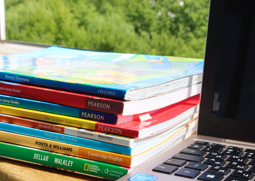 A pile of English as a second language textbooks