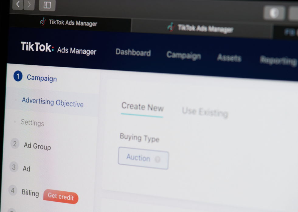 A screen showing TikTok’s ad management system