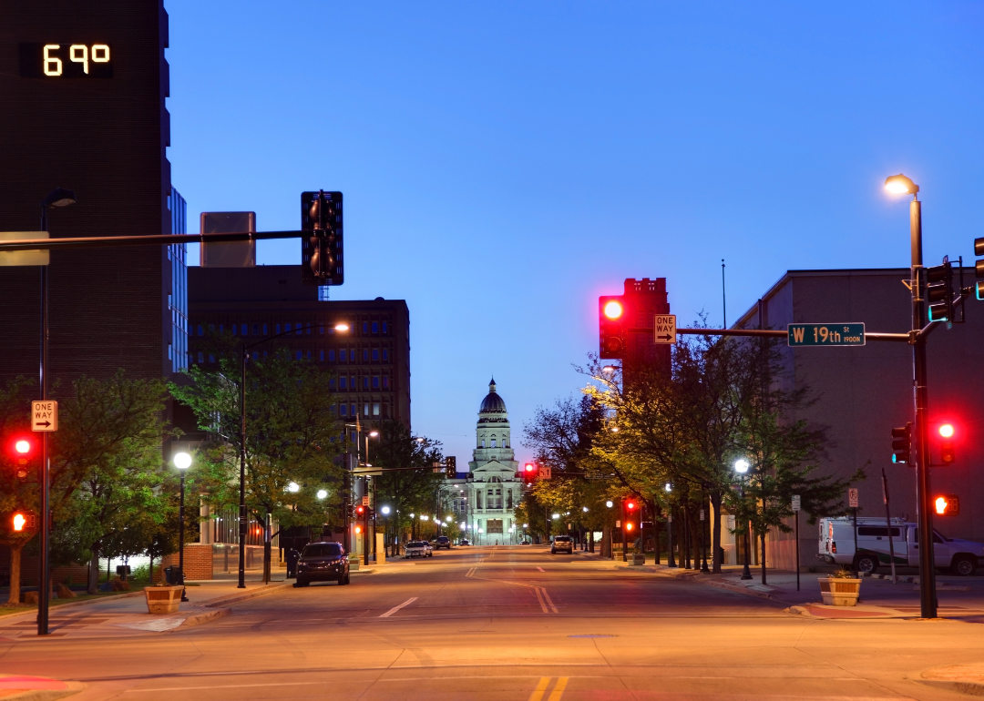 A street-level view of downtown Cheyenne.
