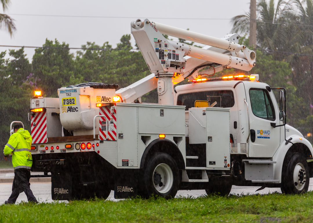 An electric service work truck in Pompano Beach.