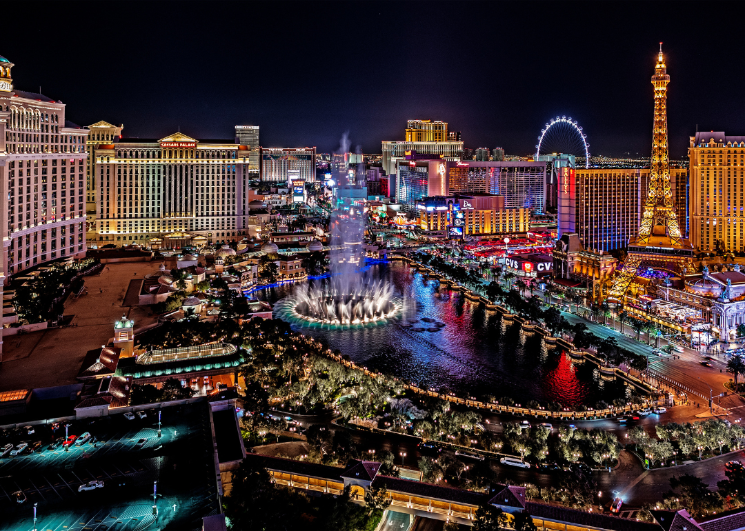 Hotels and casinos in Las Vegas at night.