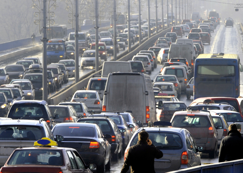 A traffic jam during rush hour