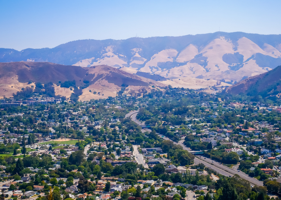 San Luis Obispo and the mountains in the behind it as seen from Cerro San Luis Peak.