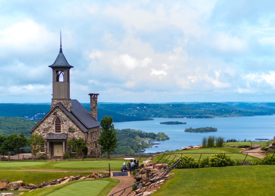 A stone church near the lake in Branson.
