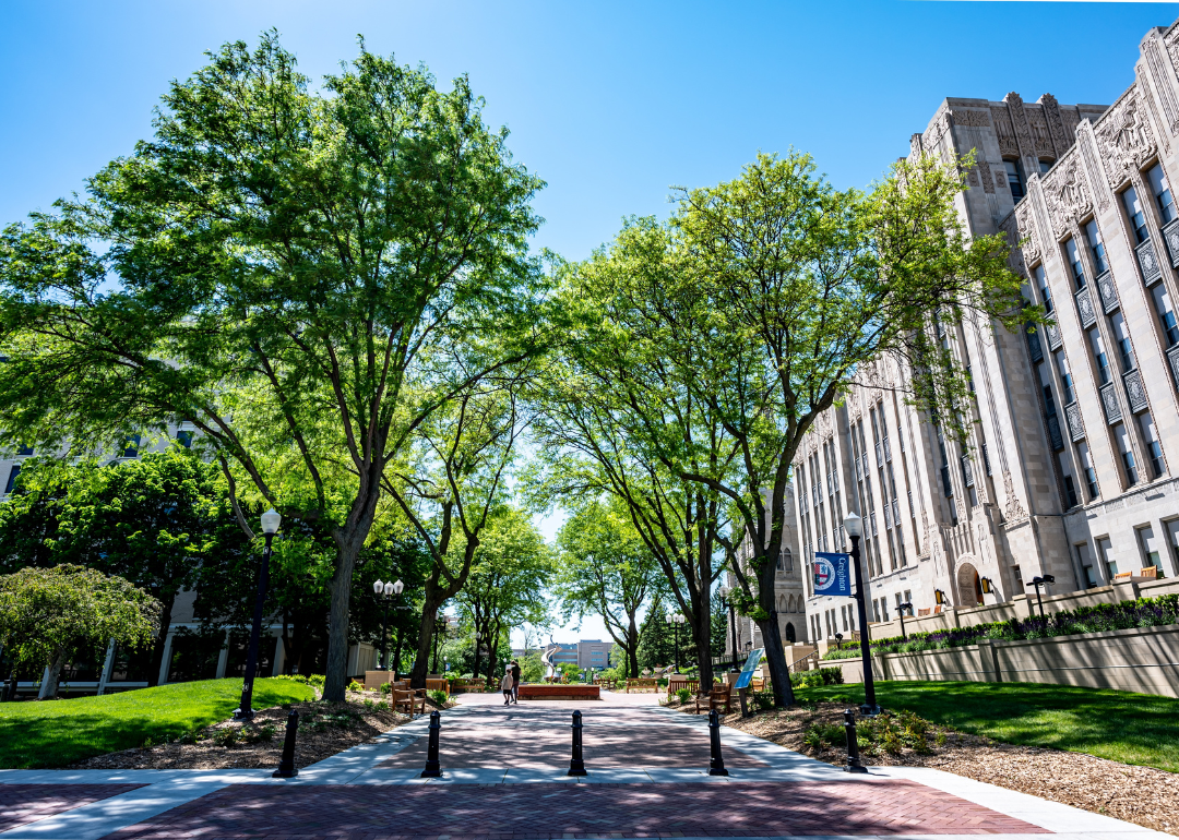 The central sidewalk at Creighton University in Omaha.