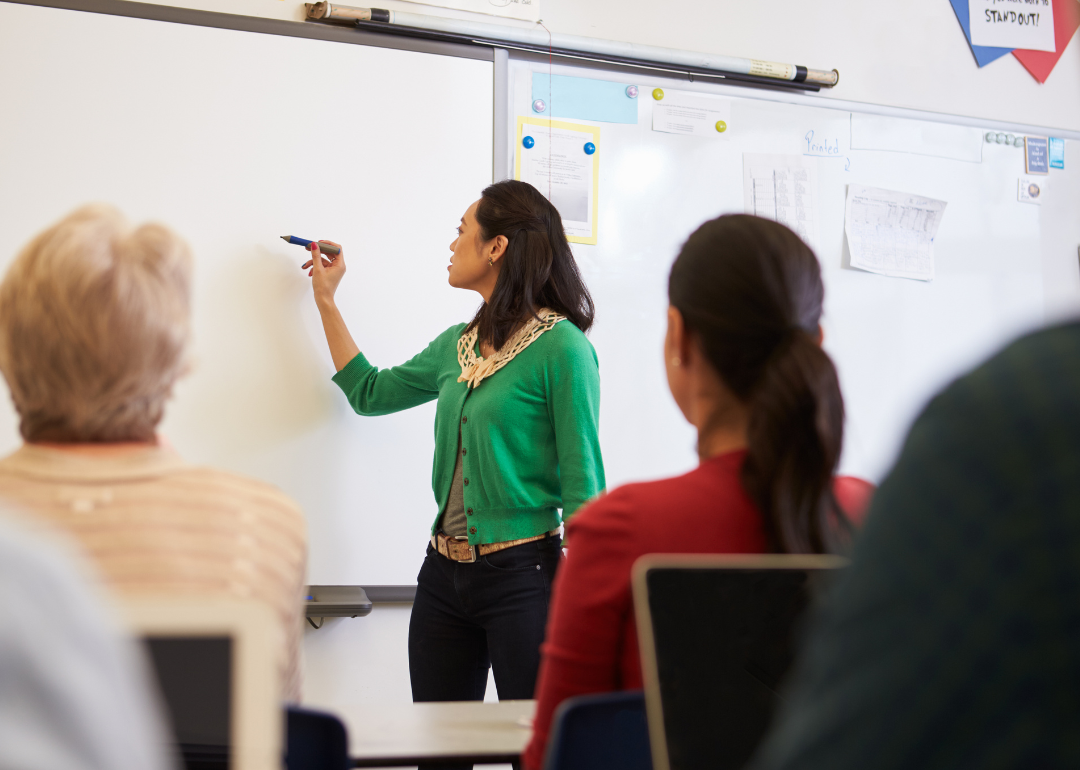 A teacher and students in an adult education class.