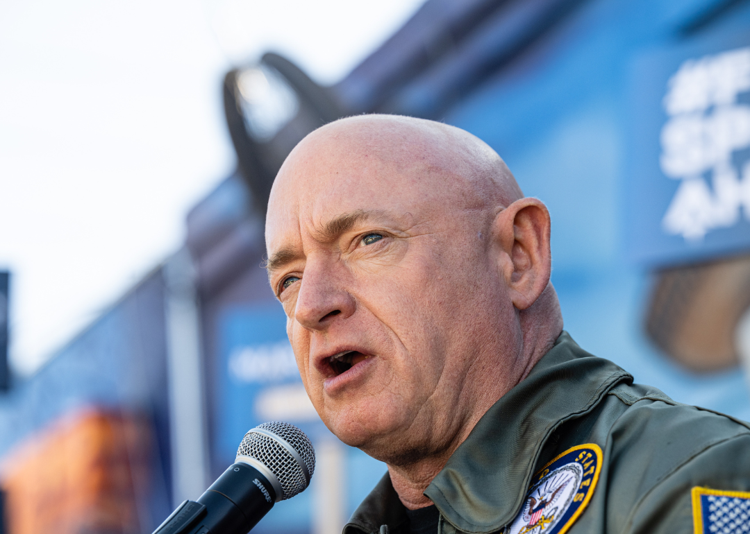 Sen. Mark Kelly (D-AZ) speaking at his re-election celebration at Barrio Cafe on November 12, 2022 in Phoenix, Arizona.