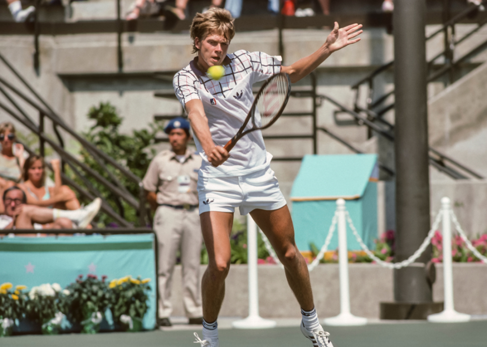 Stefan Edberg of Sweden playing in the final of the Men's Singles Tennis competition of the 1984 Summer Olympic Games