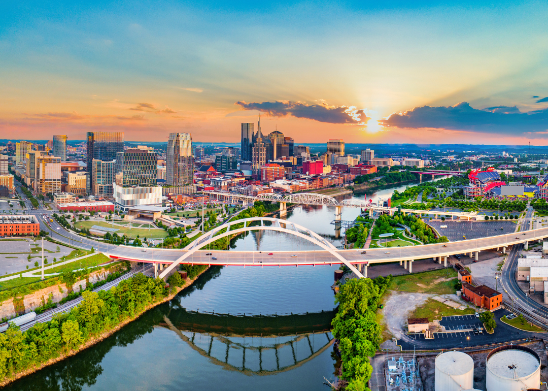 An aerial view of Nashville, Tennessee.