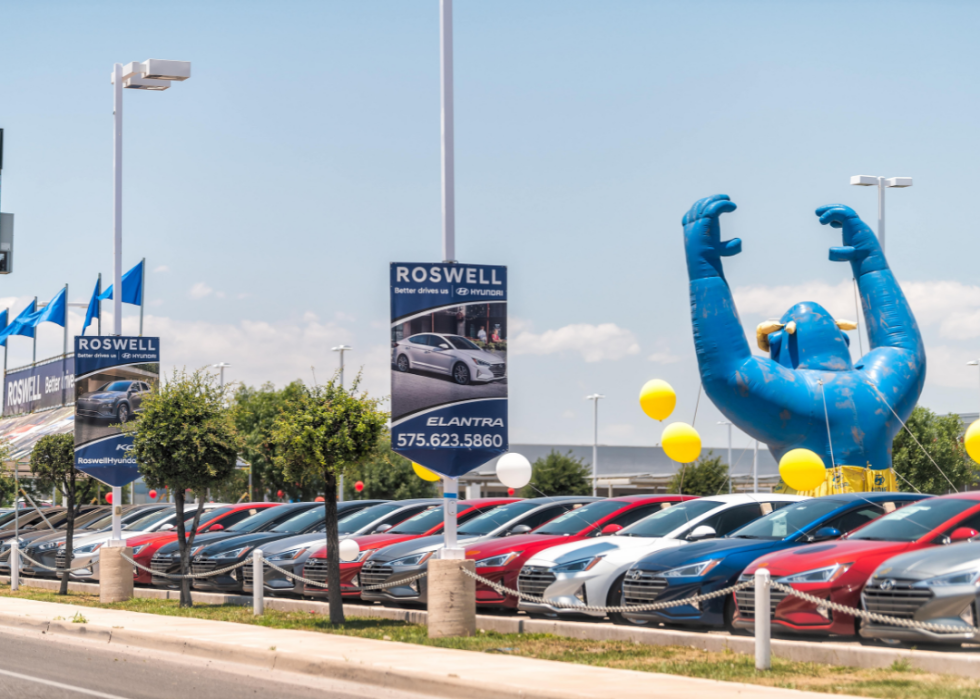 Street road sign for Elantra car dealership in Roswell, New Mexico