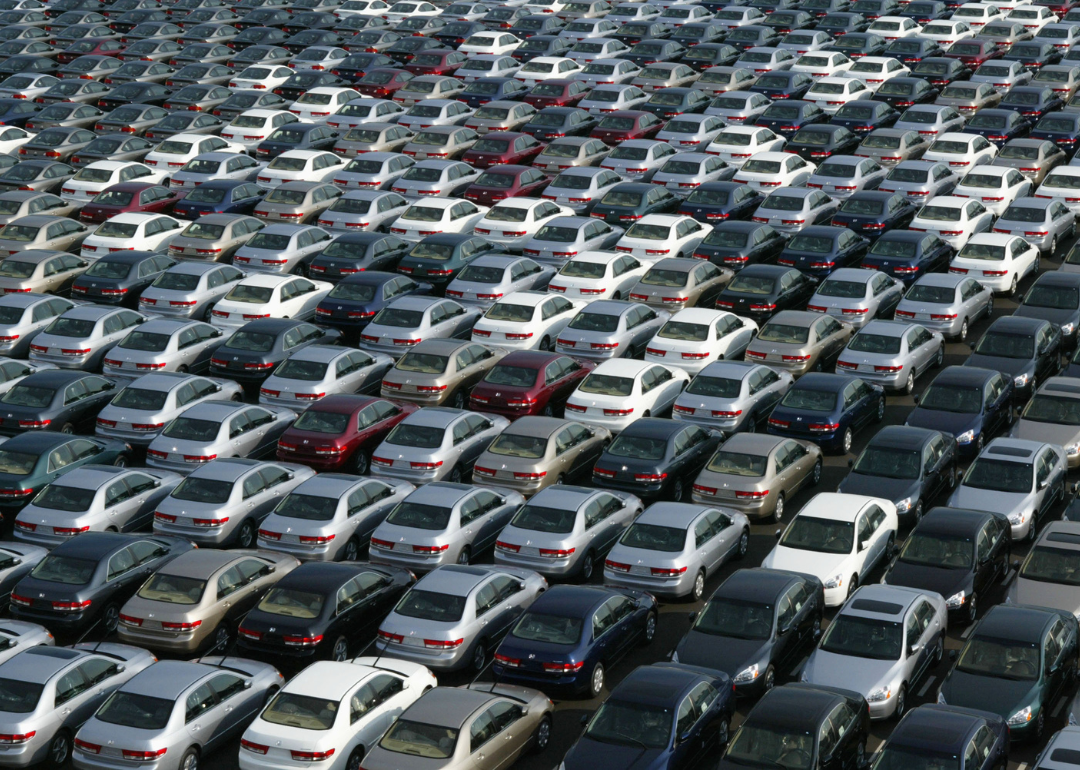 A lot full of Honda cars waiting for export from Japan.