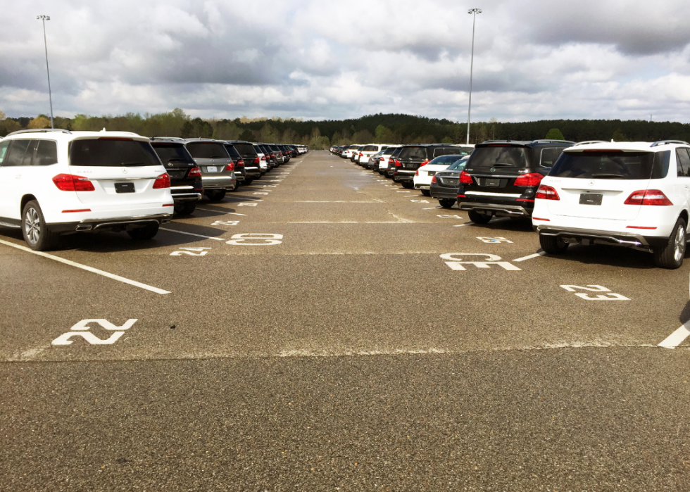 Mercedes Benz vehicles at the factory waiting to be delivered to the dealership in Vance, Alabama