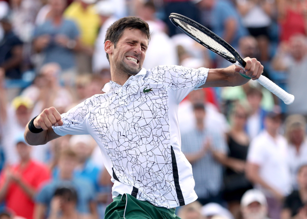 Novak Djokovic of Serbis celebrating his win over Roger Federer of Switzerland during the men's final of the Western & Southern Open 