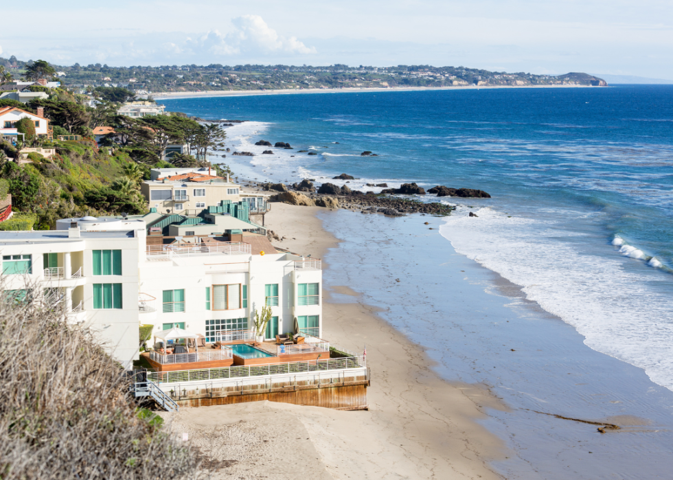 Malibu beach houses along the ocean.
