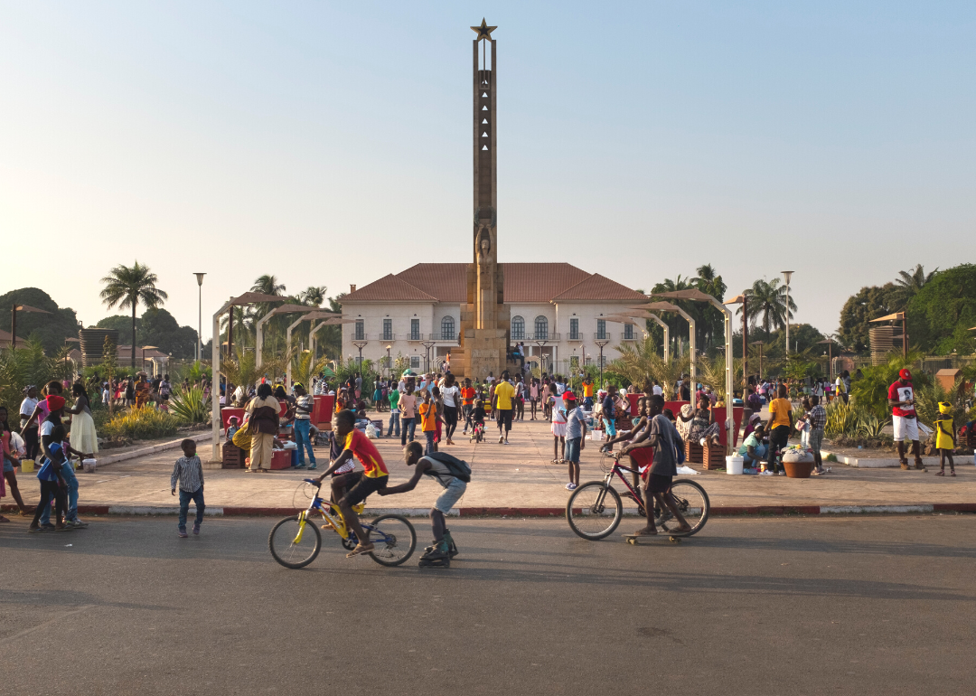 A street scene in the city of Bissau, Guinea-Bissau, outside the Praca dos Herois Nacionais