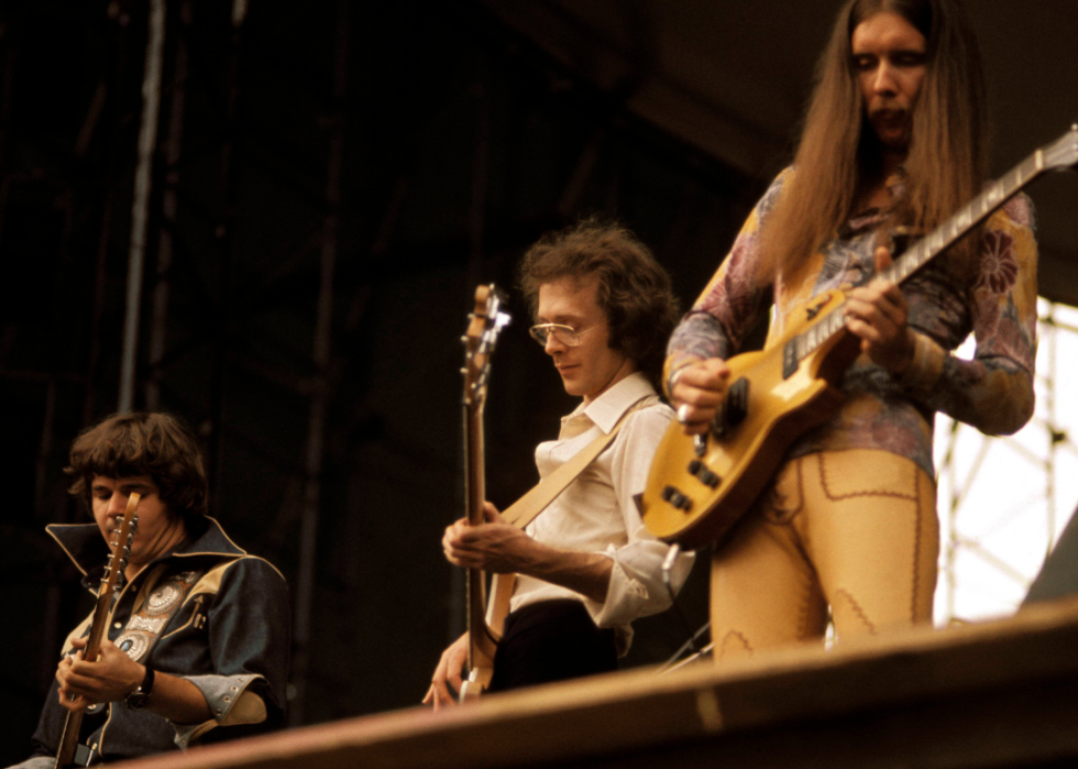 The Steve Miller band performs onstage in the 1970s.