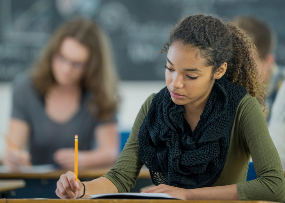 A student taking an exam