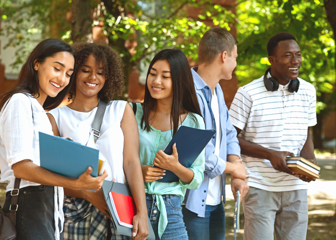 A group of diverse students on a college campus