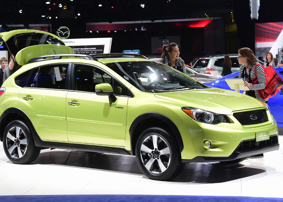 The 2014 Subaru XV Crosstrek Hybrid on display at the LA Auto Show's press and trade day in Los Angeles, California on November 19, 2014.