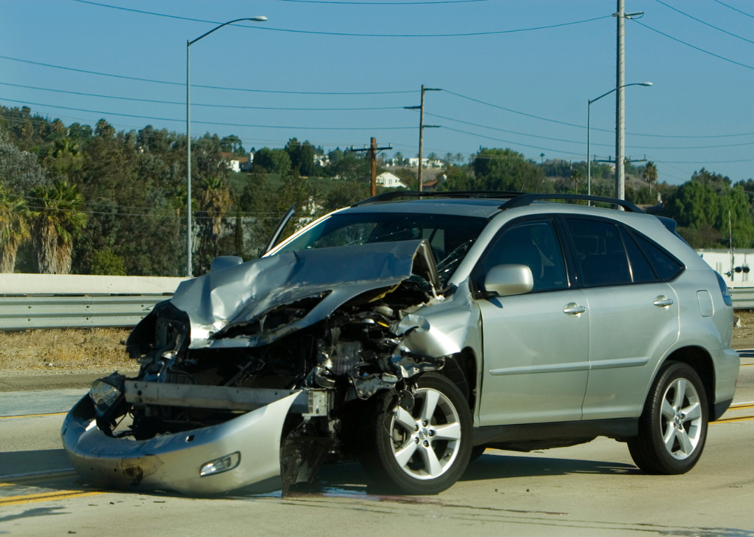 A damaged minivan after an accident.