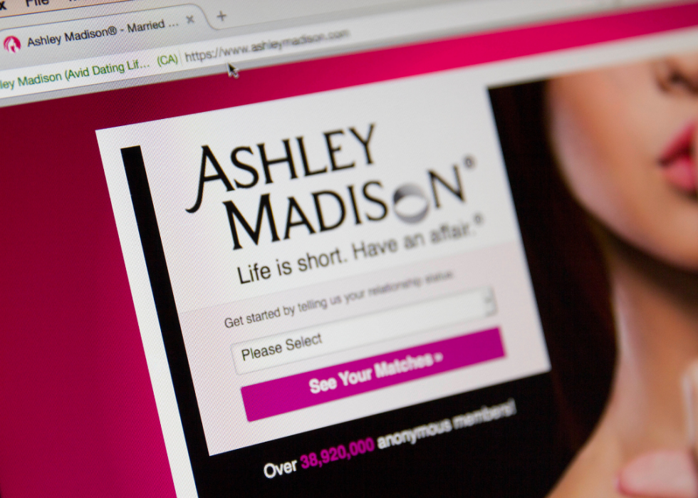 The Ashley Madison Website opem to a screen reading "Life is short. Have an affair."