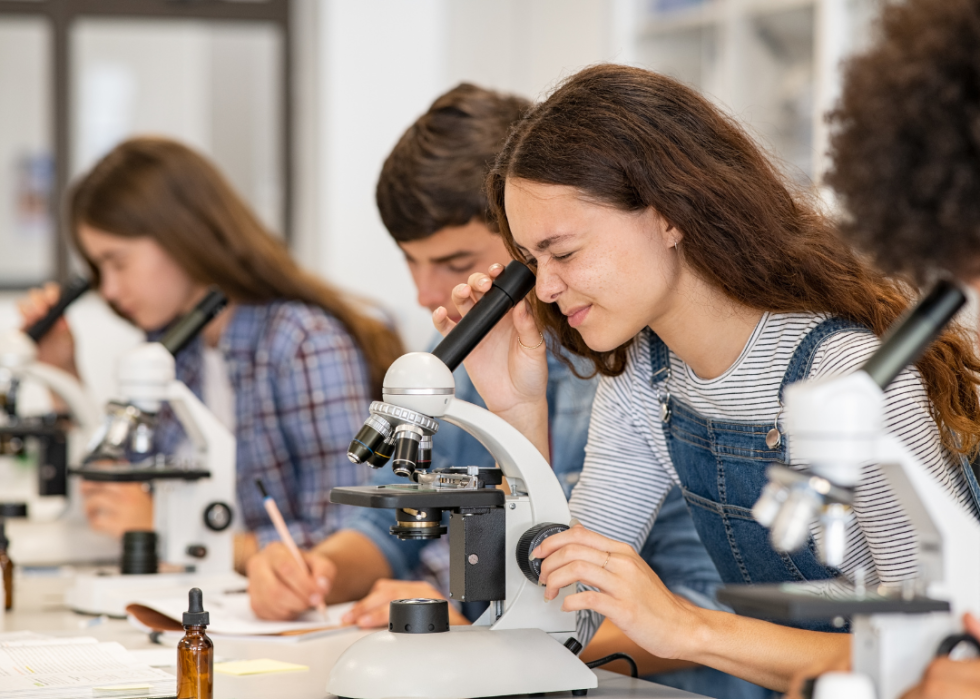 Students taking a dual enrollment biology class.