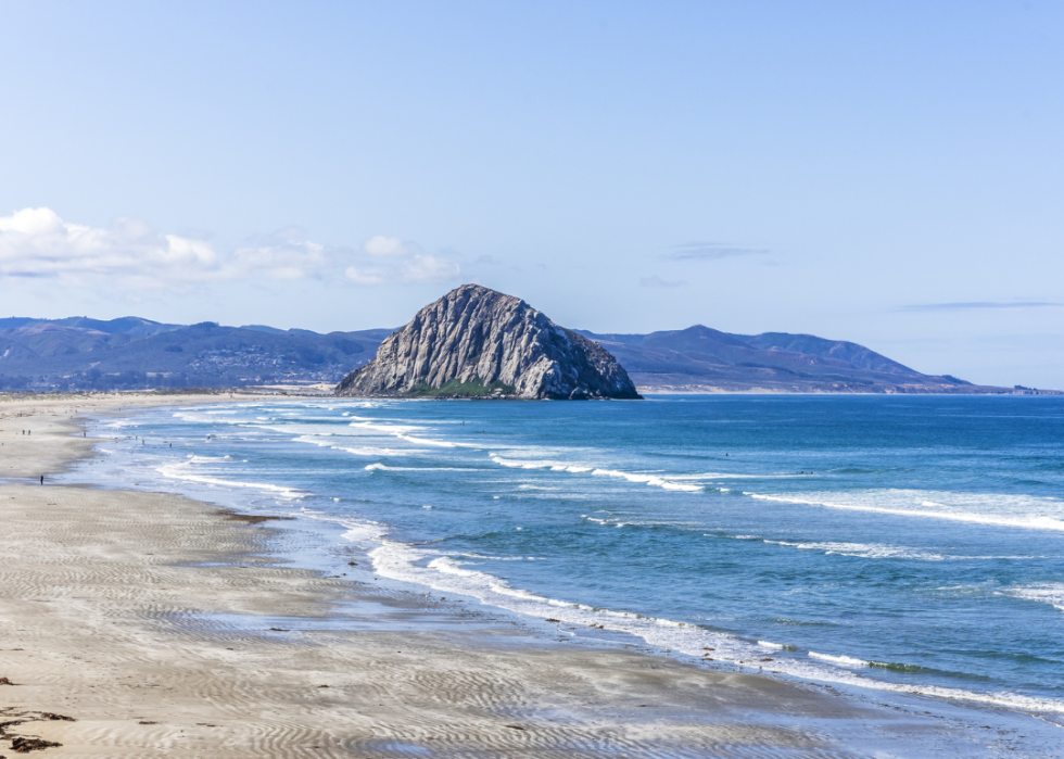 Morro Rock overlooking the Pacific Ocean in Morro Bay, California