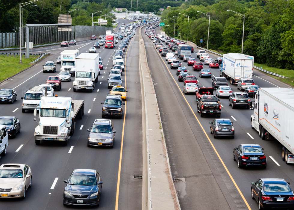 Heavy traffic on the interstate highway in Stamford, Connecticut