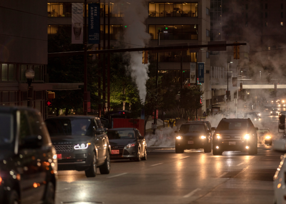 Late evening traffic in Downtown Baltimore