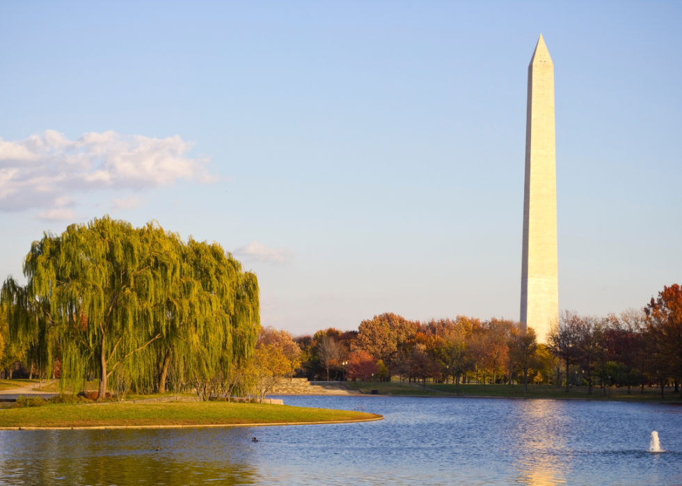 A tall white obelisk.