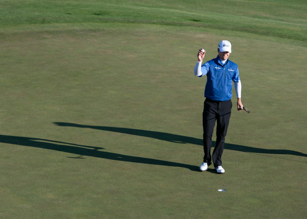 Zach Johnson of the United States celebrates winning the Masters Golf Tournament at Augusta National Golf Club in April 2007.