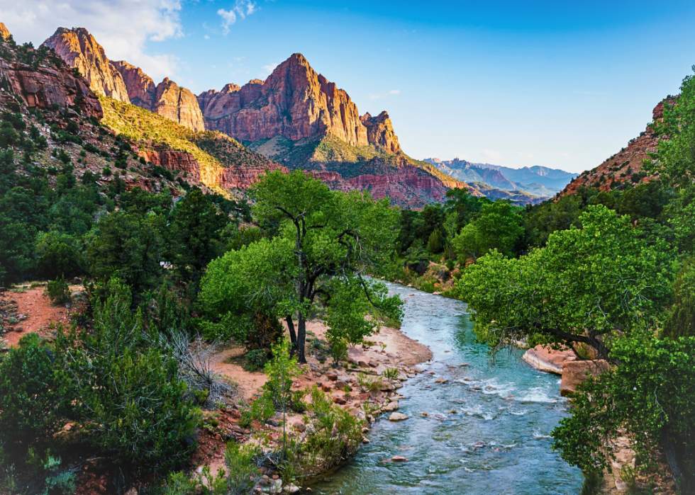 A canyon with a river winding through it.